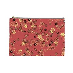 Gold And Rust Floral Print Cosmetic Bag (large) by SpinnyChairDesigns