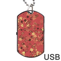 Gold And Rust Floral Print Dog Tag Usb Flash (one Side) by SpinnyChairDesigns