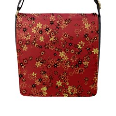 Gold And Rust Floral Print Flap Closure Messenger Bag (l) by SpinnyChairDesigns