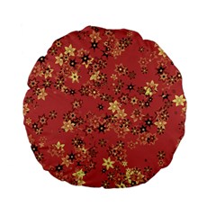 Gold And Rust Floral Print Standard 15  Premium Flano Round Cushions