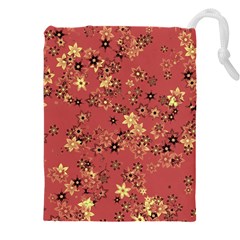 Gold And Rust Floral Print Drawstring Pouch (5xl) by SpinnyChairDesigns