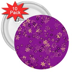 Gold Purple Floral Print 3  Buttons (10 Pack)  by SpinnyChairDesigns