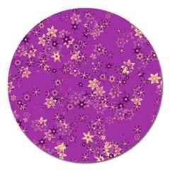 Gold Purple Floral Print Magnet 5  (round) by SpinnyChairDesigns