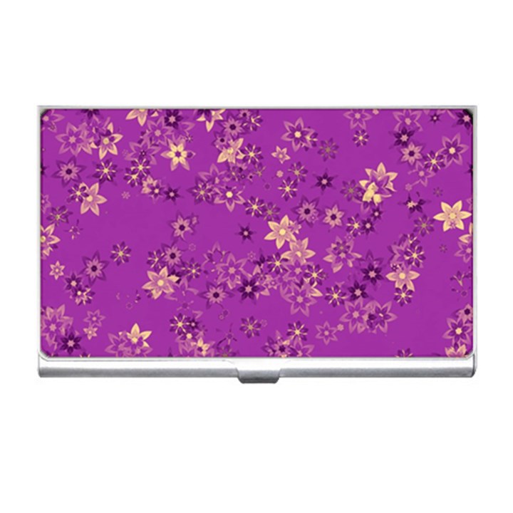 Gold Purple Floral Print Business Card Holder