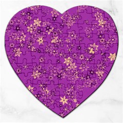 Gold Purple Floral Print Jigsaw Puzzle (heart) by SpinnyChairDesigns