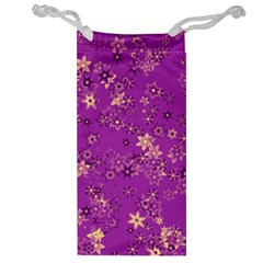 Gold Purple Floral Print Jewelry Bag by SpinnyChairDesigns