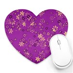 Gold Purple Floral Print Heart Mousepads Front