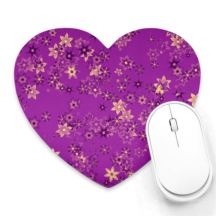 Gold Purple Floral Print Heart Mousepads