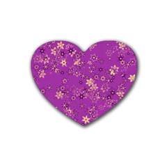 Gold Purple Floral Print Heart Coaster (4 Pack)  by SpinnyChairDesigns