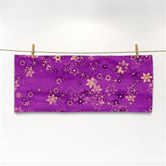 Gold Purple Floral Print Hand Towel by SpinnyChairDesigns