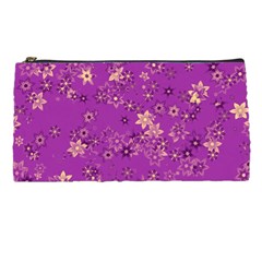 Gold Purple Floral Print Pencil Case by SpinnyChairDesigns