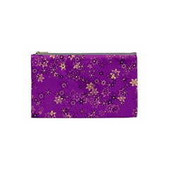 Gold Purple Floral Print Cosmetic Bag (small) by SpinnyChairDesigns