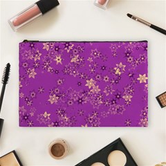 Gold Purple Floral Print Cosmetic Bag (large) by SpinnyChairDesigns