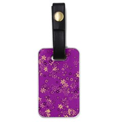 Gold Purple Floral Print Luggage Tag (one Side) by SpinnyChairDesigns