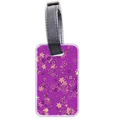 Gold Purple Floral Print Luggage Tag (two Sides) by SpinnyChairDesigns