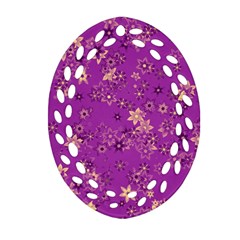 Gold Purple Floral Print Ornament (oval Filigree) by SpinnyChairDesigns