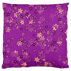 Gold Purple Floral Print Large Cushion Case (two Sides) by SpinnyChairDesigns