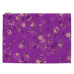 Gold Purple Floral Print Cosmetic Bag (xxl) by SpinnyChairDesigns