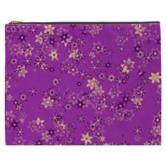 Gold Purple Floral Print Cosmetic Bag (xxxl) by SpinnyChairDesigns