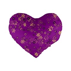 Gold Purple Floral Print Standard 16  Premium Heart Shape Cushions by SpinnyChairDesigns