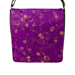 Gold Purple Floral Print Flap Closure Messenger Bag (l) by SpinnyChairDesigns