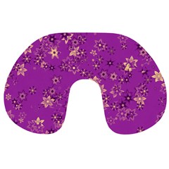 Gold Purple Floral Print Travel Neck Pillow by SpinnyChairDesigns