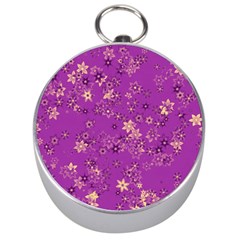 Gold Purple Floral Print Silver Compasses by SpinnyChairDesigns