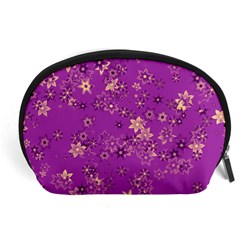 Gold Purple Floral Print Accessory Pouch (large) by SpinnyChairDesigns