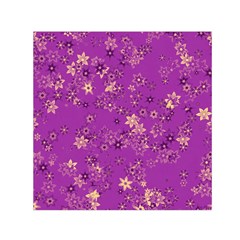 Gold Purple Floral Print Small Satin Scarf (square) by SpinnyChairDesigns