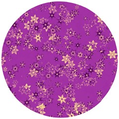 Gold Purple Floral Print Wooden Puzzle Round by SpinnyChairDesigns