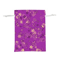 Gold Purple Floral Print Lightweight Drawstring Pouch (m) by SpinnyChairDesigns