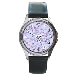 Pastel Purple Floral Pattern Round Metal Watch by SpinnyChairDesigns