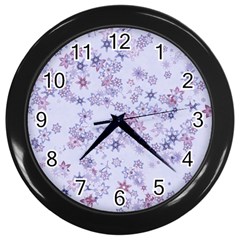 Pastel Purple Floral Pattern Wall Clock (black) by SpinnyChairDesigns