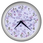 Pastel Purple Floral Pattern Wall Clock (Silver) Front