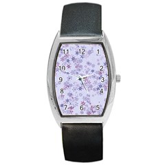 Pastel Purple Floral Pattern Barrel Style Metal Watch