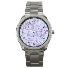 Pastel Purple Floral Pattern Sport Metal Watch by SpinnyChairDesigns