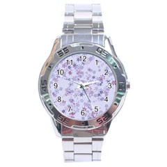 Pastel Purple Floral Pattern Stainless Steel Analogue Watch by SpinnyChairDesigns