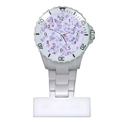 Pastel Purple Floral Pattern Plastic Nurses Watch by SpinnyChairDesigns