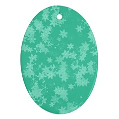 Biscay Green Floral Print Ornament (oval) by SpinnyChairDesigns