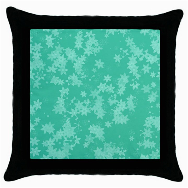 Biscay Green Floral Print Throw Pillow Case (Black)