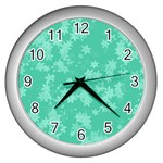 Biscay Green Floral Print Wall Clock (Silver) Front