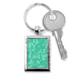 Biscay Green Floral Print Key Chain (rectangle) by SpinnyChairDesigns