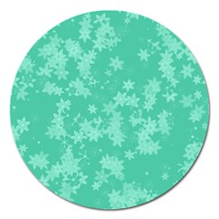 Biscay Green Floral Print Magnet 5  (round) by SpinnyChairDesigns