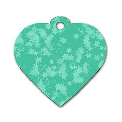 Biscay Green Floral Print Dog Tag Heart (one Side) by SpinnyChairDesigns