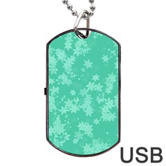 Biscay Green Floral Print Dog Tag Usb Flash (two Sides) by SpinnyChairDesigns