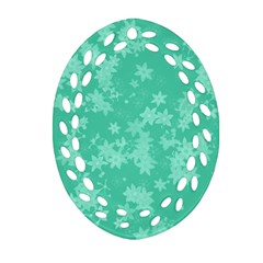 Biscay Green Floral Print Ornament (oval Filigree) by SpinnyChairDesigns