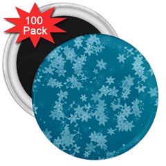 Teal Blue Floral Print 3  Magnets (100 Pack) by SpinnyChairDesigns