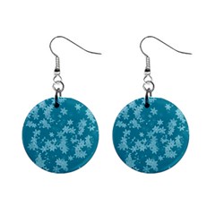 Teal Blue Floral Print Mini Button Earrings by SpinnyChairDesigns