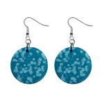 Teal Blue Floral Print Mini Button Earrings Front