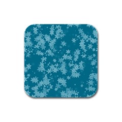 Teal Blue Floral Print Rubber Square Coaster (4 Pack)  by SpinnyChairDesigns